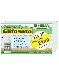 Mata Mato Herbicida Glifosato 480g/L (48%) - Kit 4 x 21ml.